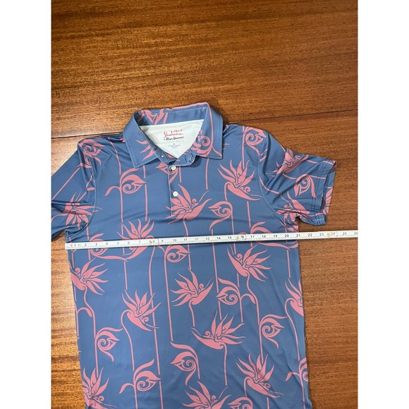 Reyn Spooner Alfred Shaheen Mens Medium Blue Pink Bird of Paradise Polo Shirt - Picture 5 of 14